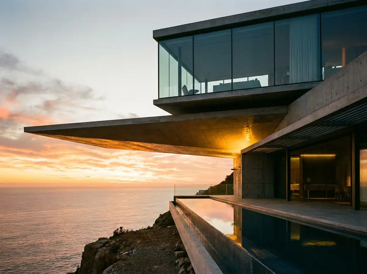 Cantilevered Modernist Villa Architecture - Rowui Architecture